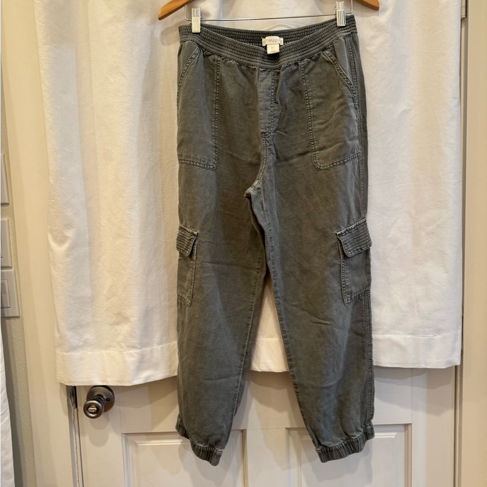 Green Gray Linen Cargo Pants
